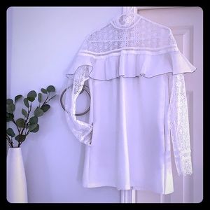 Self portrait white Lace-Trim Crepe Mini Dress